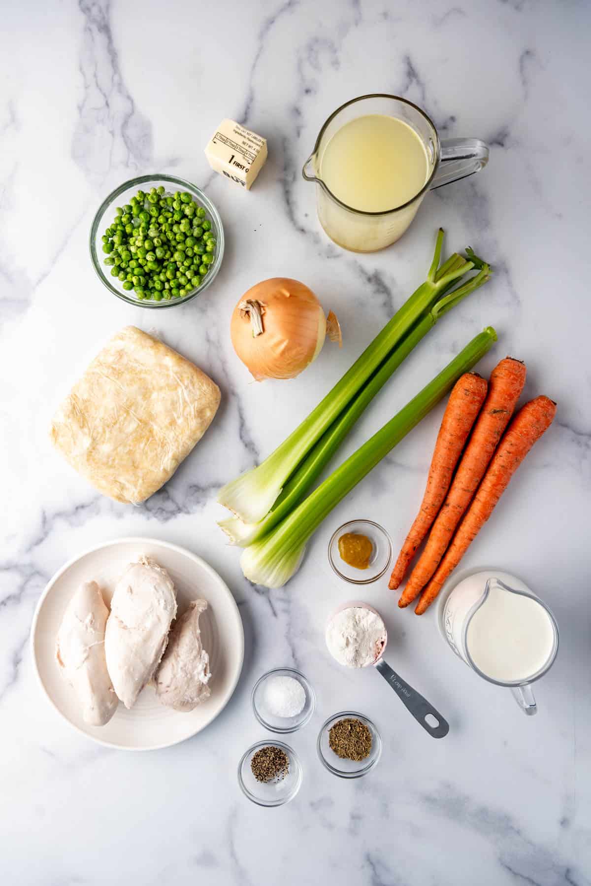 Ingredients for chicken pot pie.