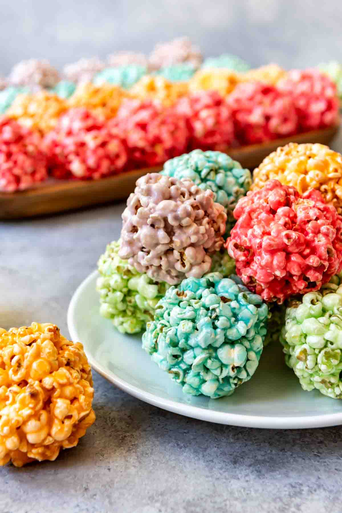 Colorful marshmallow popcorn balls.