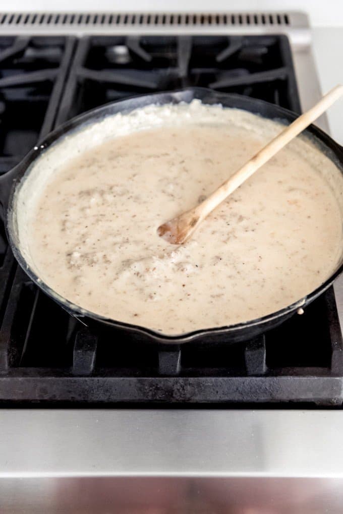 An image of homemade sausage gravy made from scratch.
