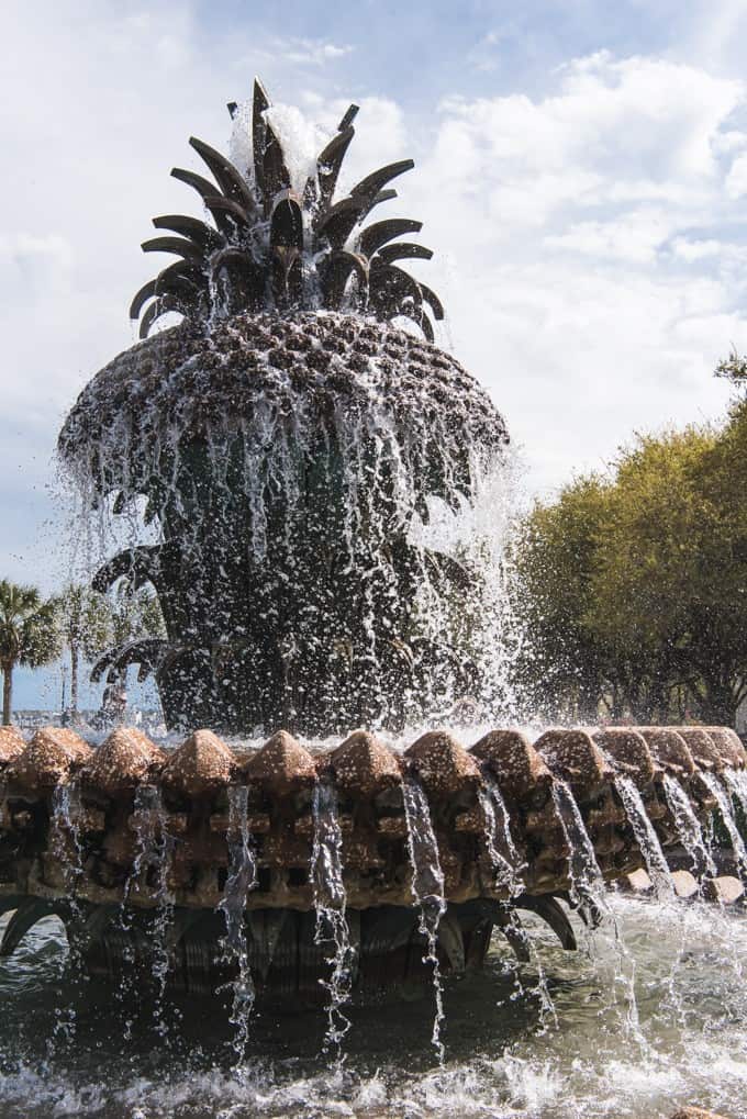 An image of the pineapple fountain at Waterfront Park in Charleston, South Carolina.