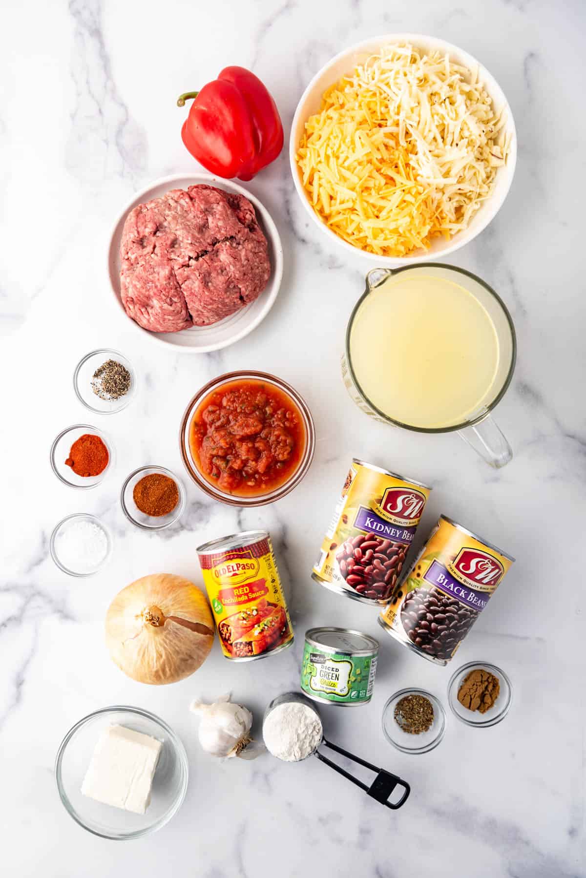 An image of the ingredients for making taco soup.