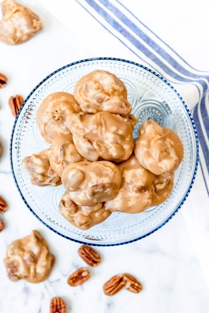 An image of southern pecan pralines on a plate.