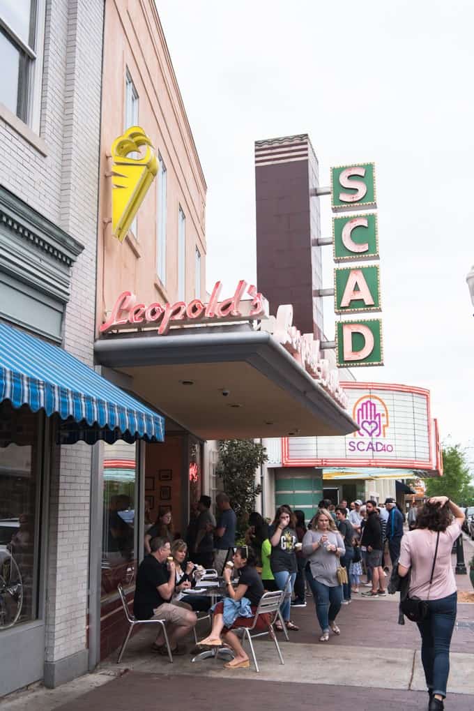 An image of the outside of Leopold's Ice Cream in Savannah, Georgia.