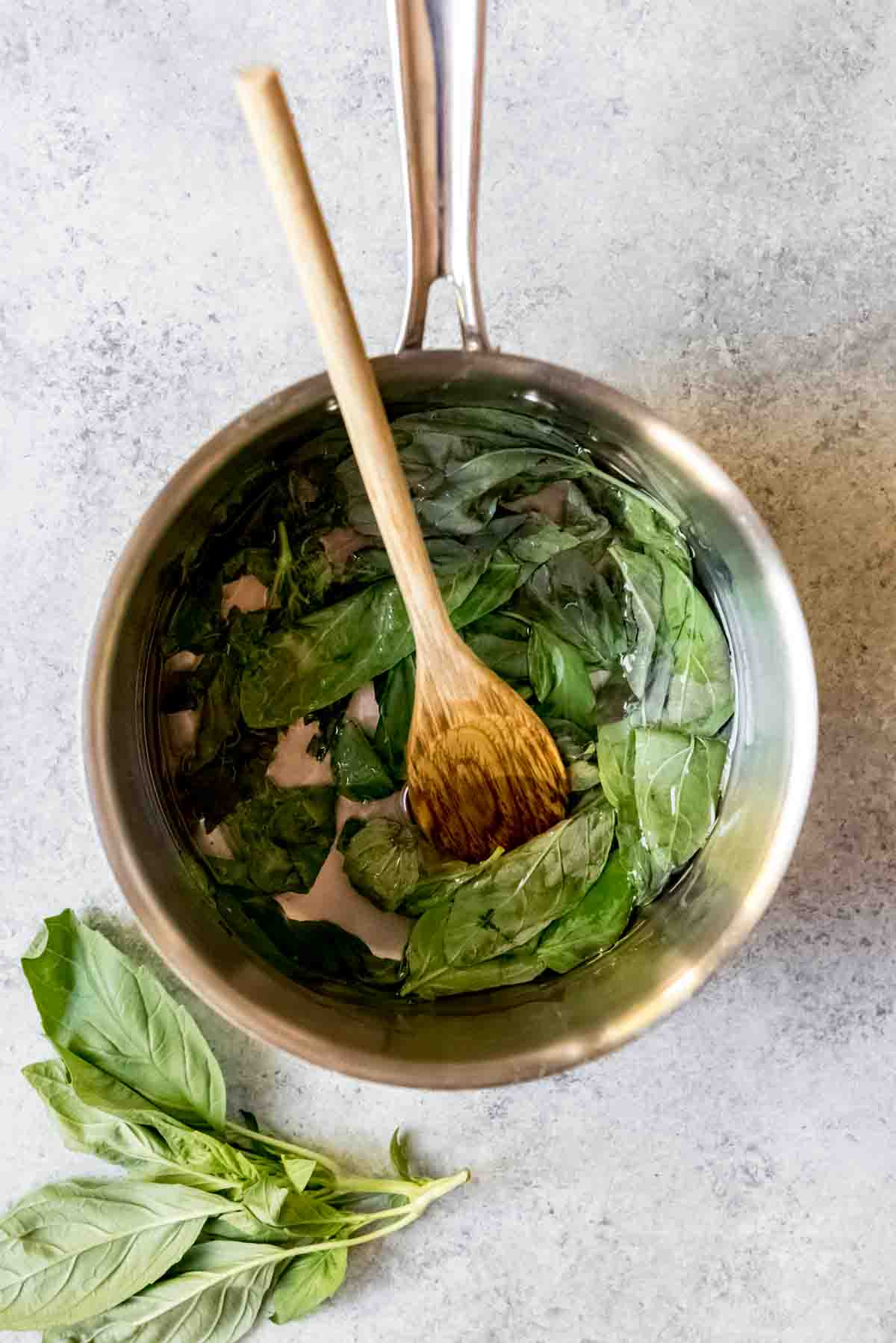 An image of basil simple syrup.