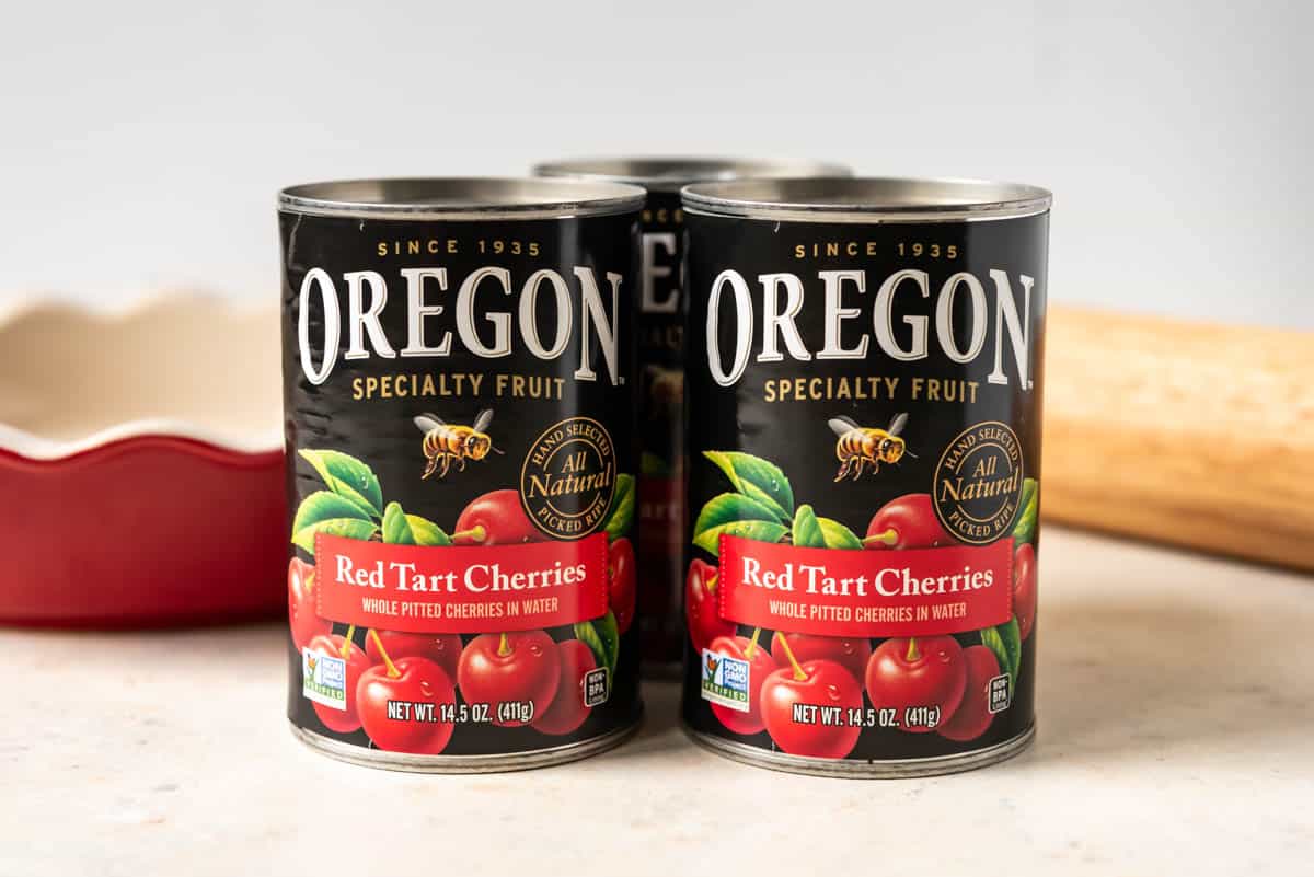 Jars of canned Oregon tart cherries.