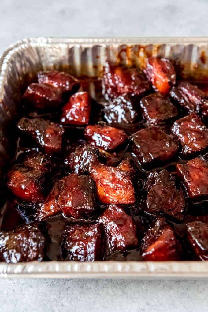 An image of smoked pork belly burnt ends.