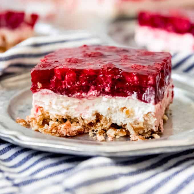 Easy Raspberry Pretzel Salad Recipe - House of Nash Eats