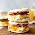 An image of two breakfast sandwiches stacked on top of each other.