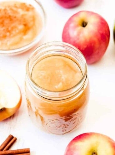 An image of a jar of homemade applesauce.