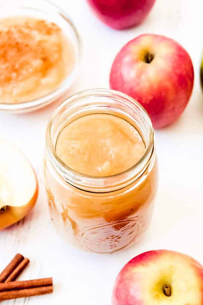 An image of a jar of homemade applesauce.