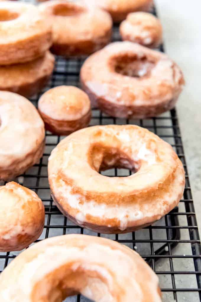 An image of glazed old-fashioned sour cream donuts.