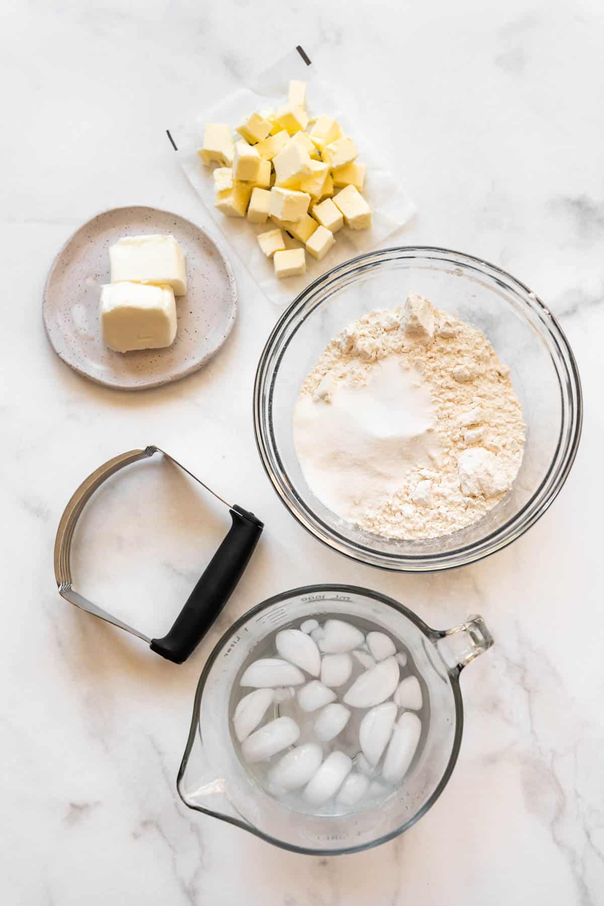 Ingredients for making homemade pie crust.