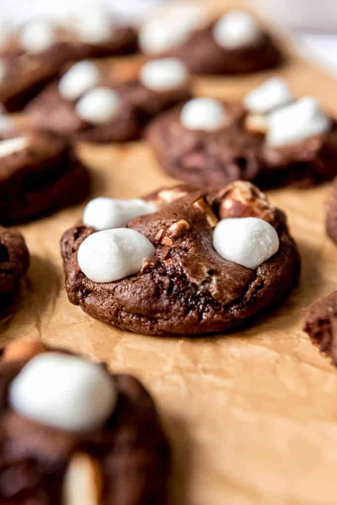 An image of a chocolate marshmallow cookie.