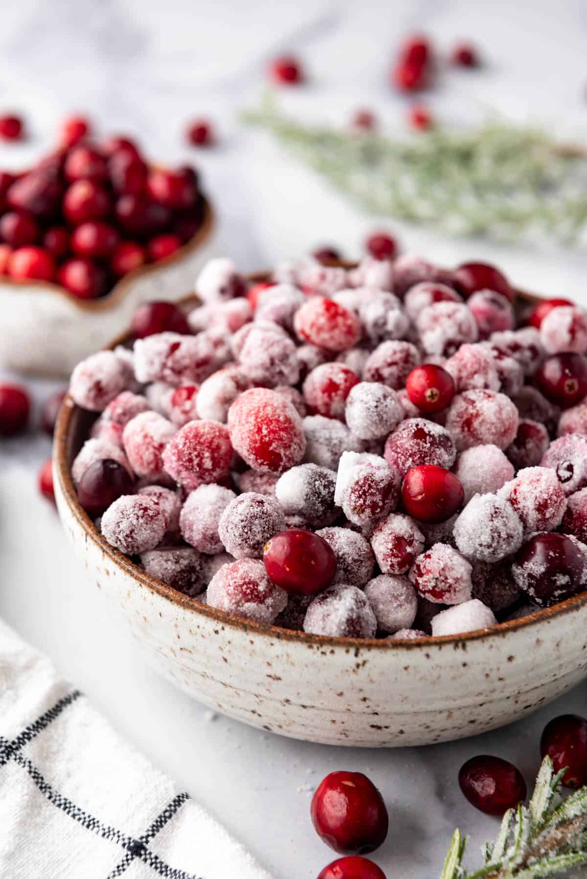 A bowl of candied cranberries.