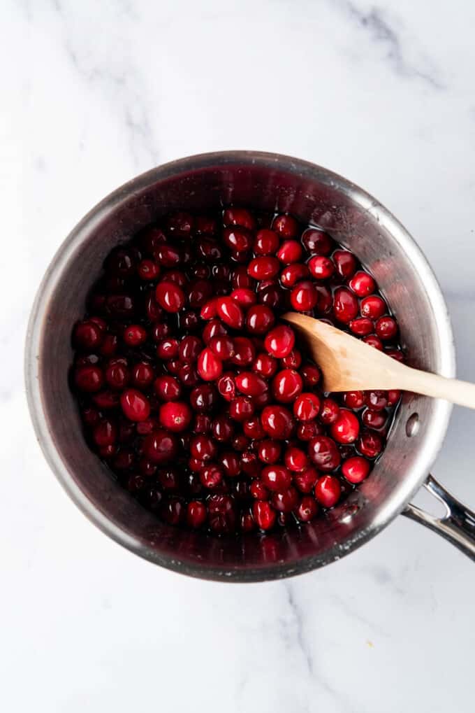 Fresh cranberries in a sugar syrup.