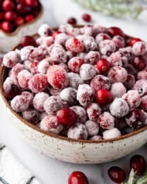 Sugared cranberries in a large bowl.