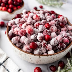 Sugared cranberries in a large bowl.