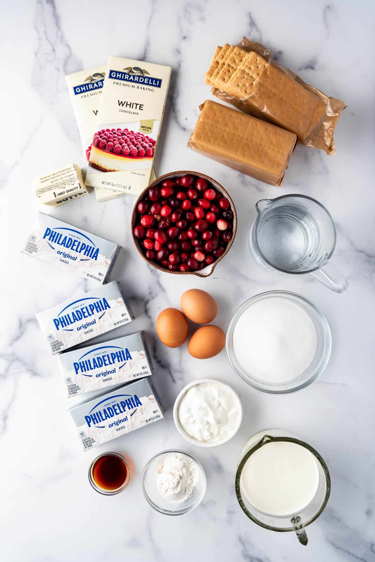 Ingredients for a cranberry cheesecake.