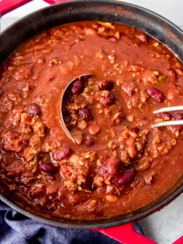 An image of a large pot of homemade chili.
