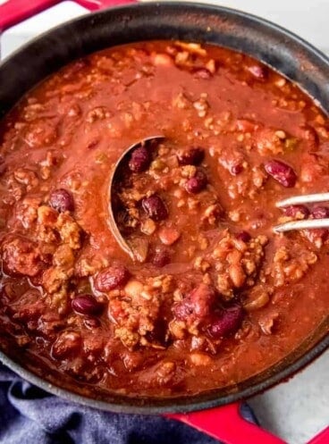 An image of a large pot of homemade chili.