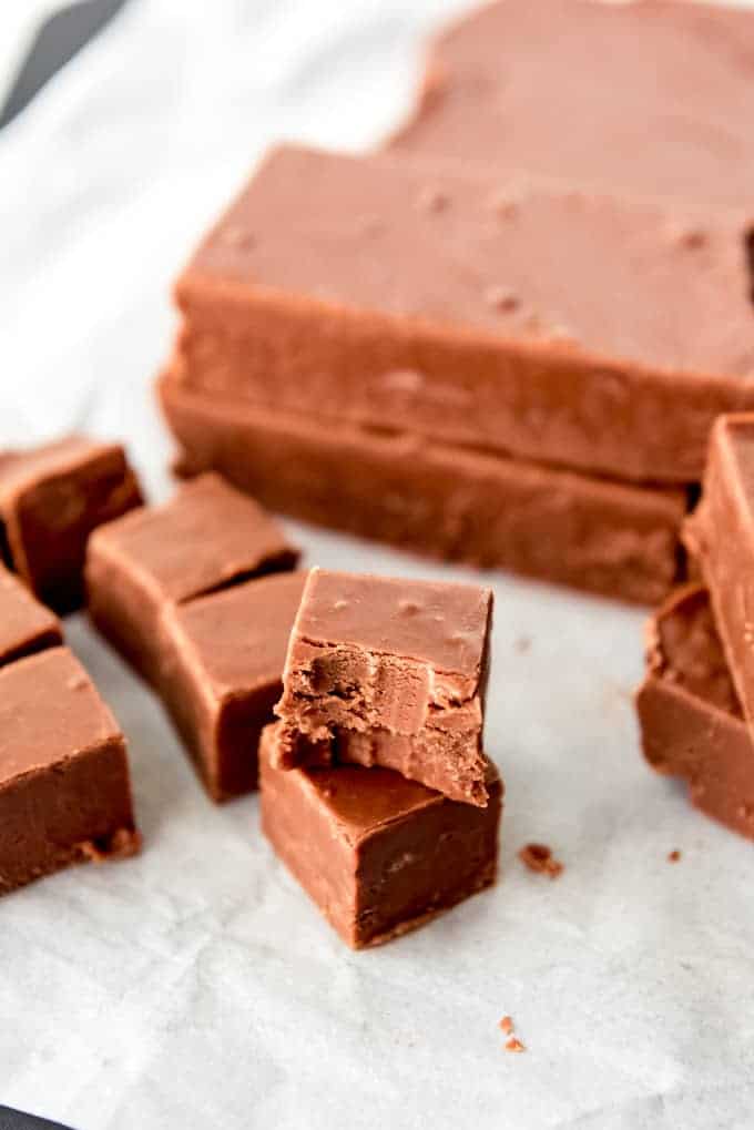 An image of a piece of fudge with a bite taken out of it.