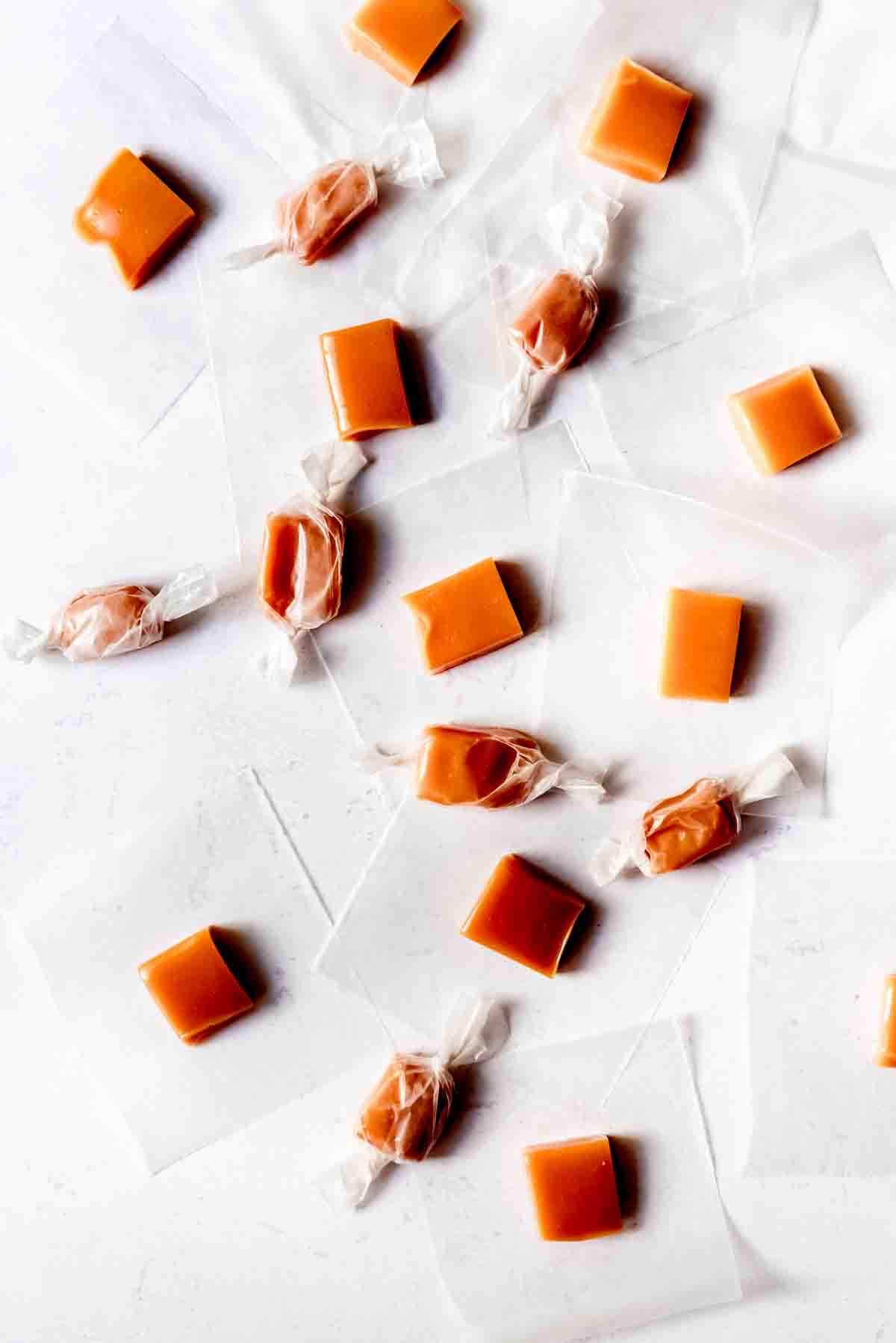 An image of individually wrapped cream caramels.