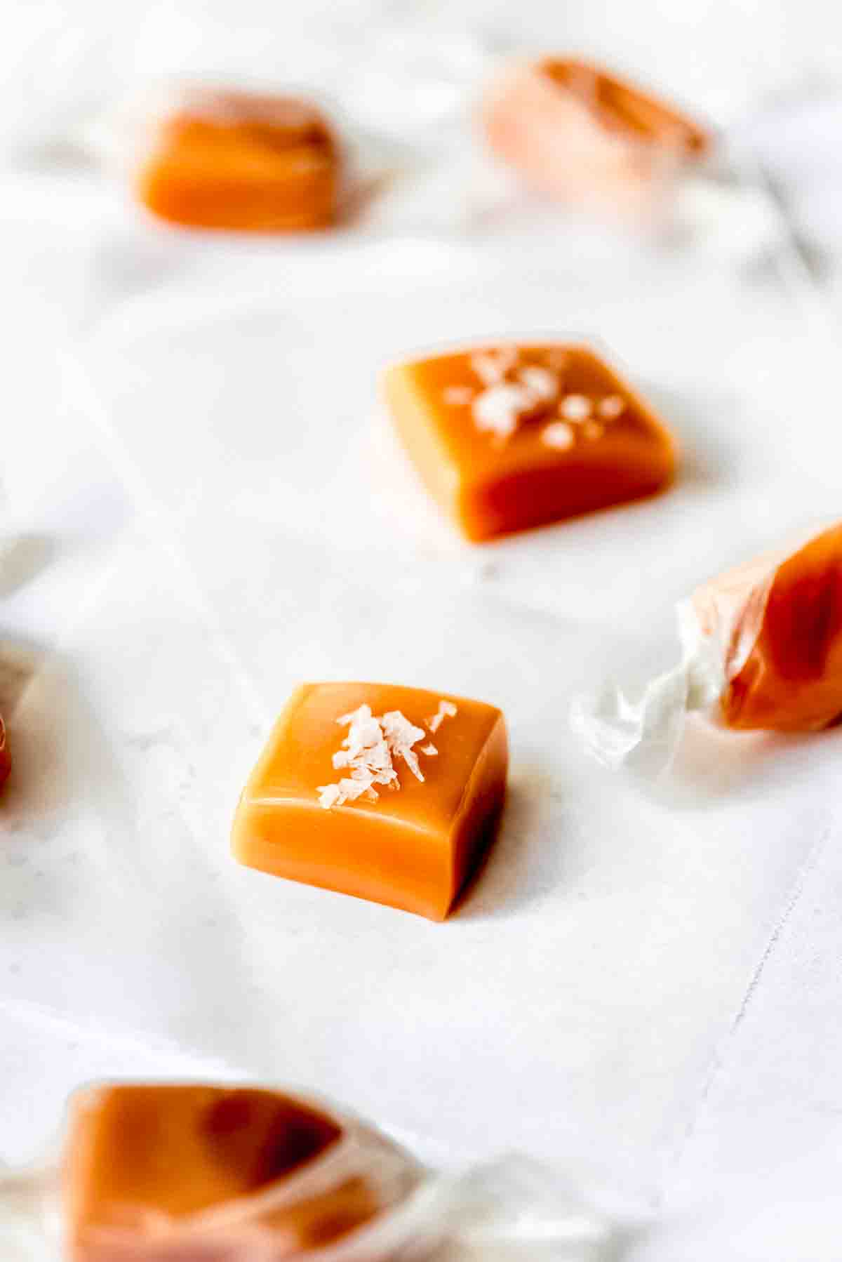 An image of pieces of homemade salted caramel.