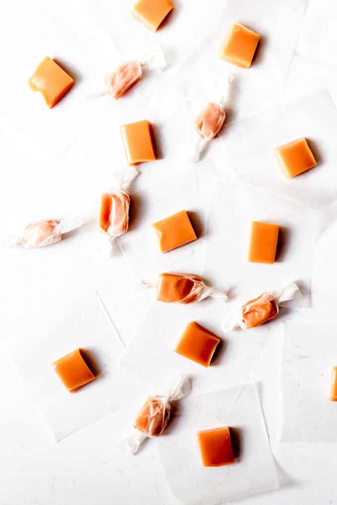 An image of individually wrapped cream caramels.