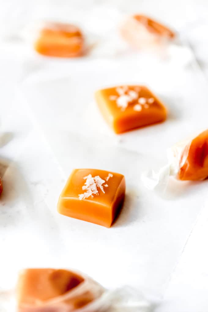 An image of pieces of homemade salted caramel.