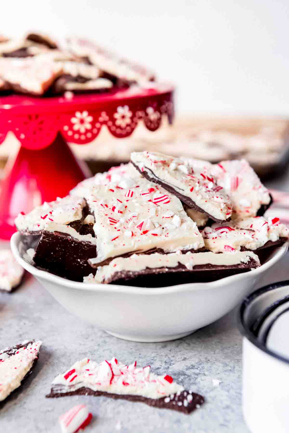 An image of homemade peppermint bark in a bowl.