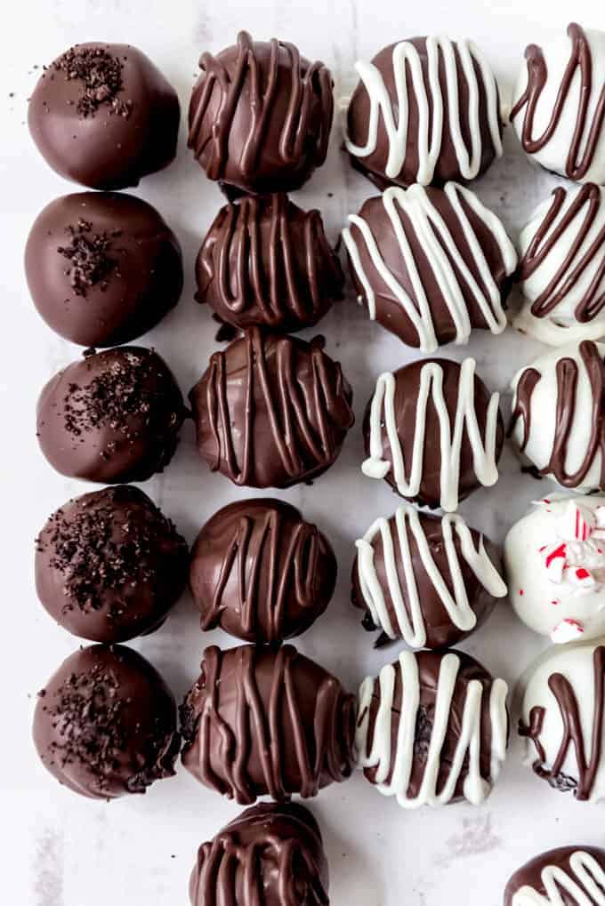 An image of chocolate-covered Oreo balls.