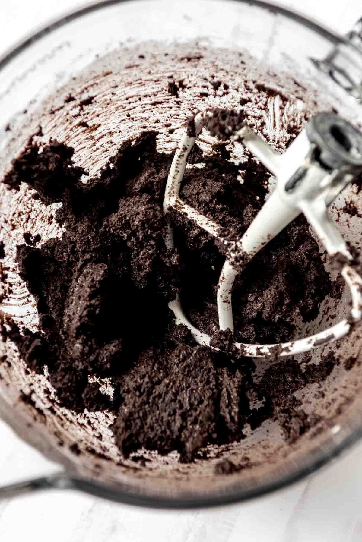 Oreo truffle mixture in a mixing bowl.