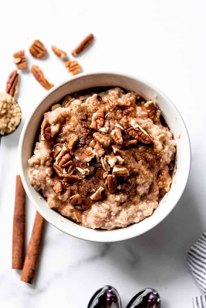 An image of a bowl of homemade maple brown sugar oatmeal.