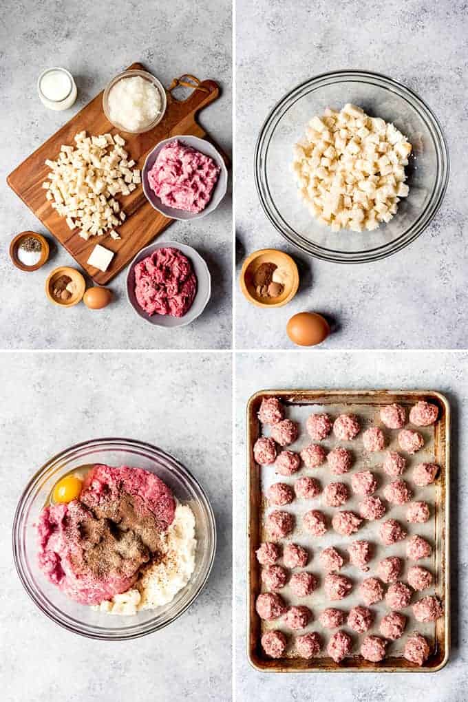 A collage of images showing how to make Swedish meatlballs.