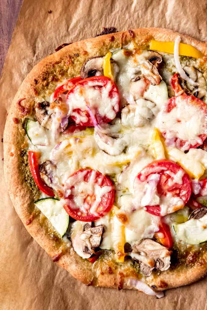 An image of a whole wheat veggie pizza.