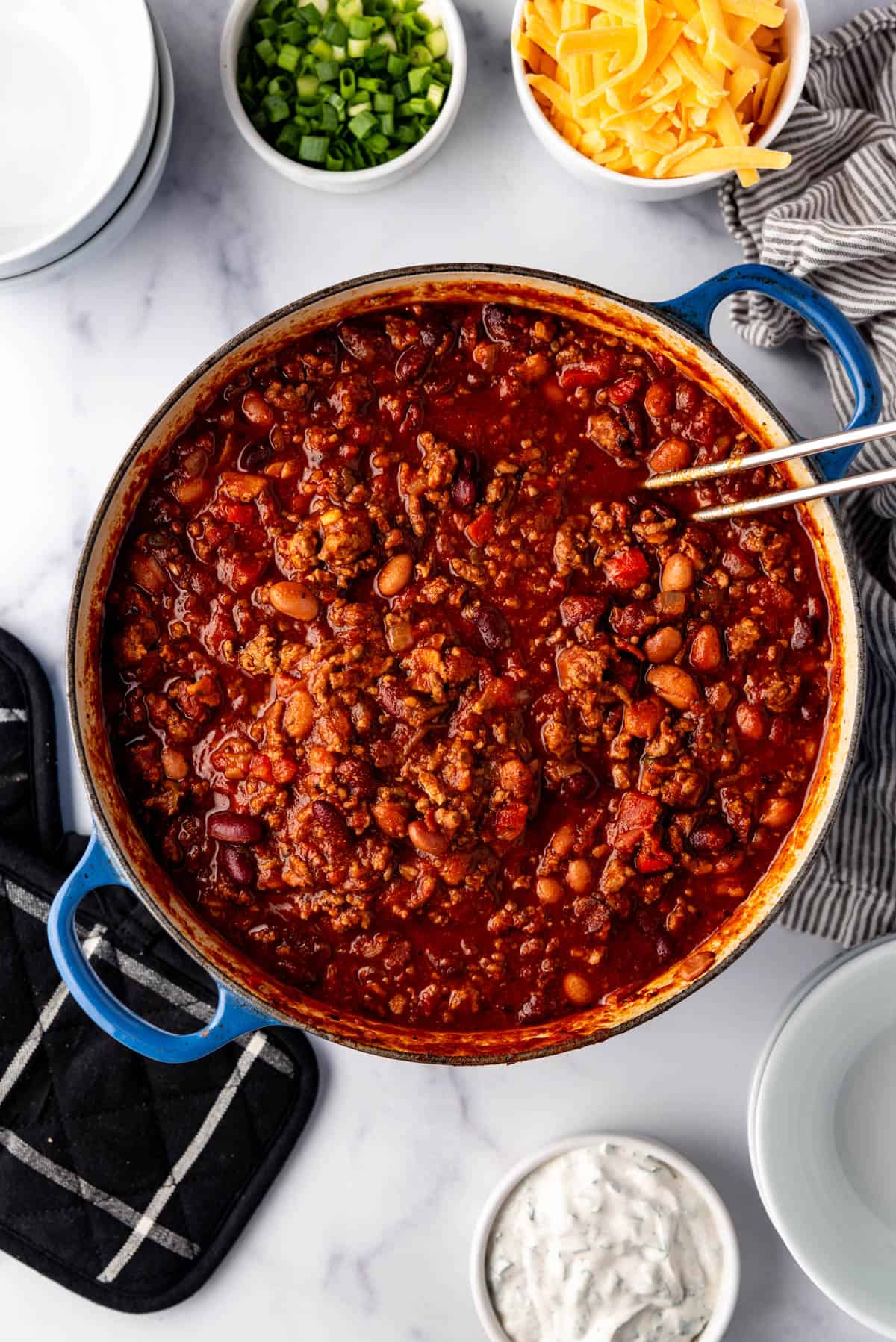 An image of a large pot of homemade chili.