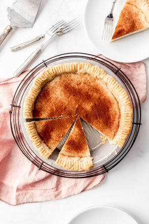 An image of a desperation pie that has been sliced and served on a plate.