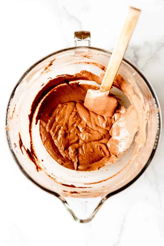 An image of mixed chocolate macaron batter.