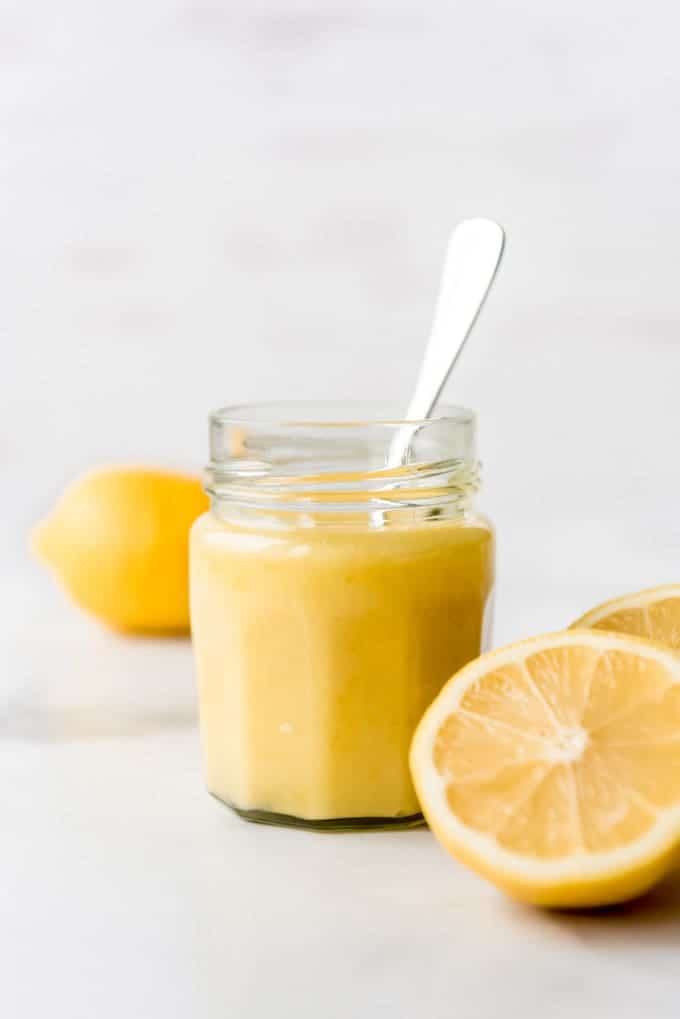 An image of a jar of homemade lemon curd.