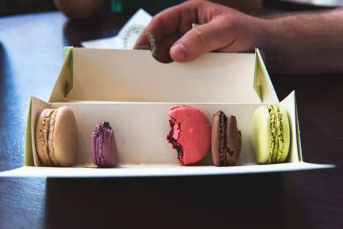 An image of French macarons in a box.