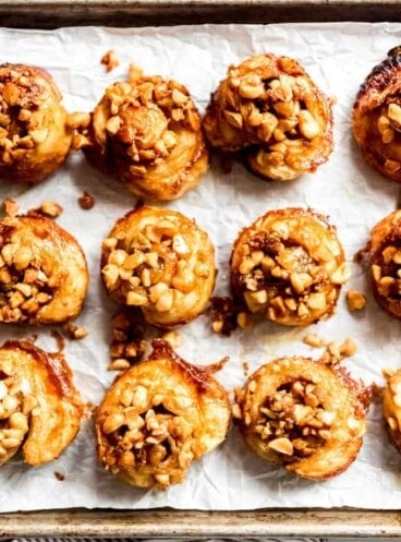 An image of sticky buns made with puff pastry.