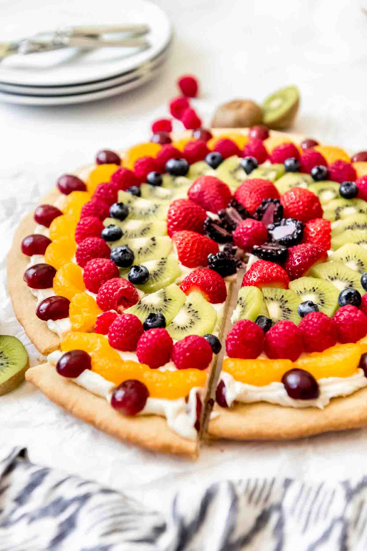 An image of a sugar cookie fruit pizza dessert.