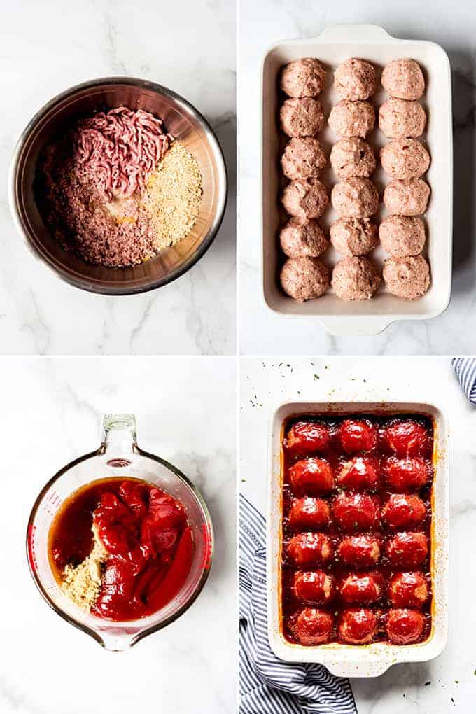 A collage of images showing how to make Iowa ham balls.