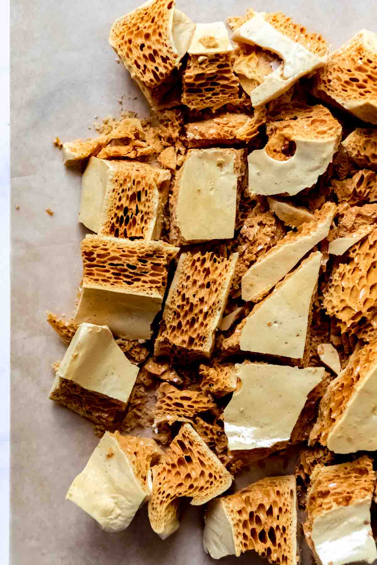 An image of pieces of cinder toffee candy.