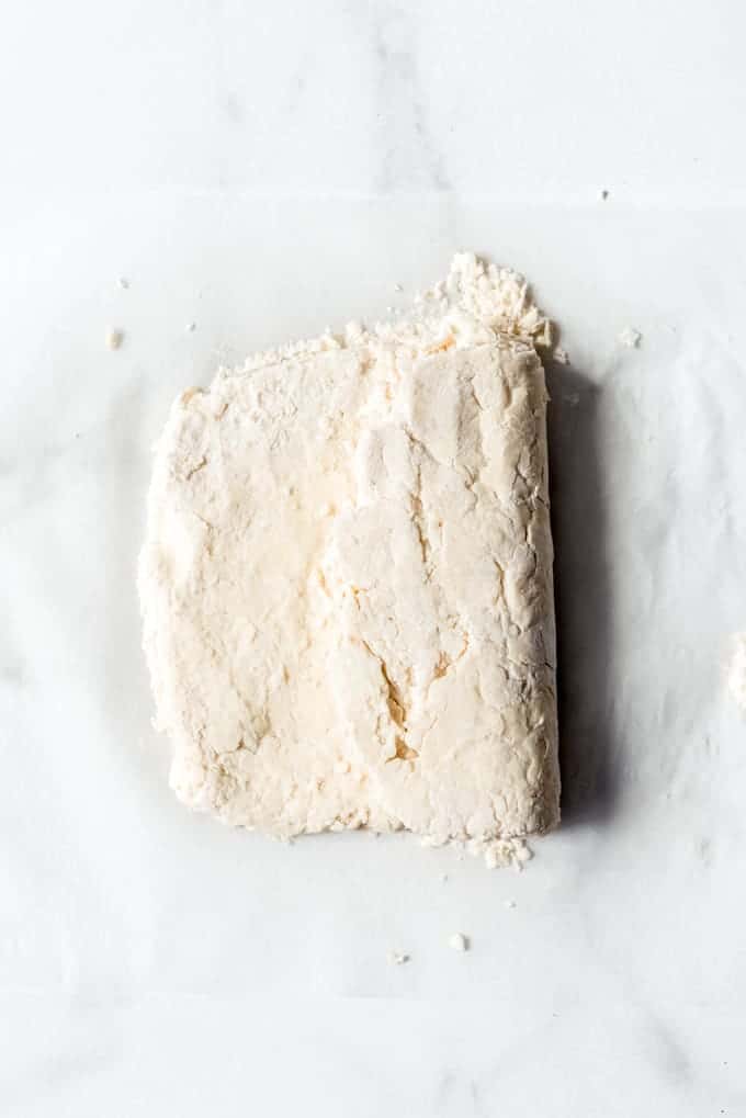 A rectangle of biscuit dough with ⅓rd folded over