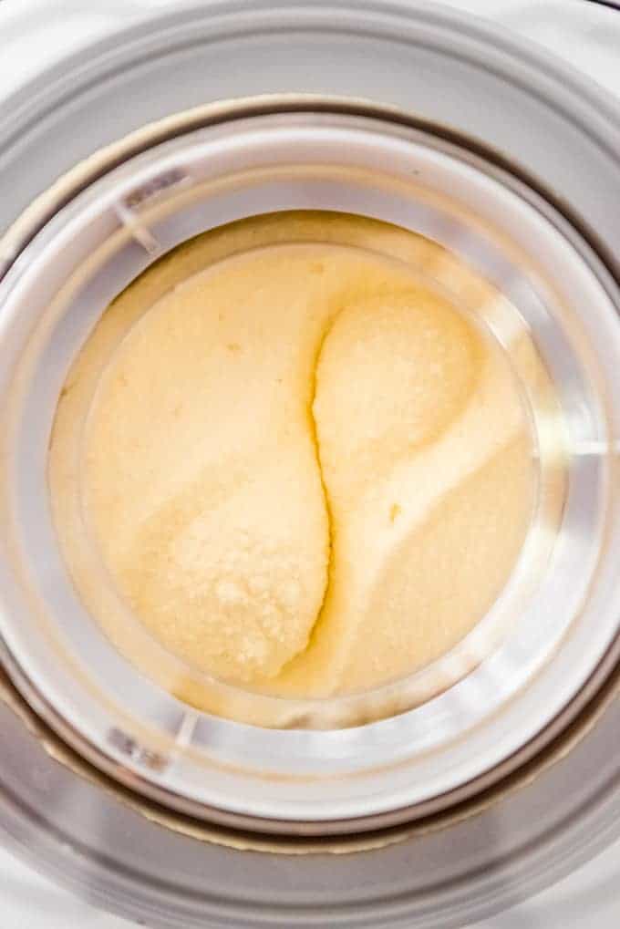 Ice cream churning in an ice cream making.