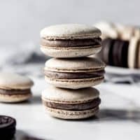 stacked cookies and cream macarons
