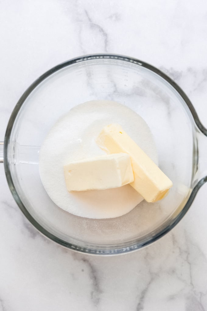 butter and sugar in a glass bowl