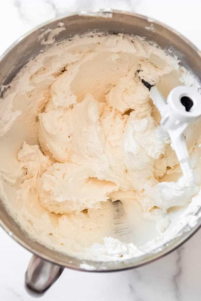 Swiss meringue buttercream in a bowl.
