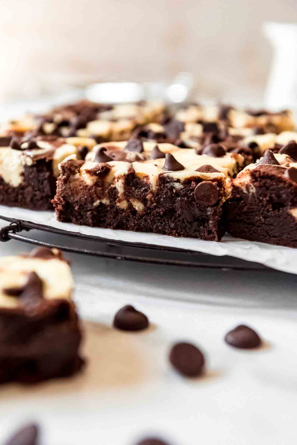 Freshly baked cream cheese brownies.